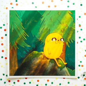 Impresión artística de Jake el perro triste de 8 x 8 pulgadas - Regalo de fan art de Hora de aventuras