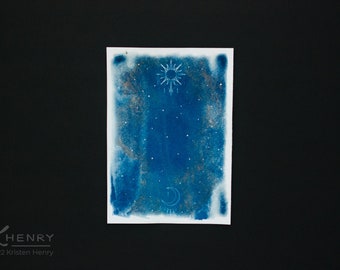 Cyanotype Photograph - 6.5x9 inch Sun Moon Hand-Painted Print - Celestial Fine Art Alternative Photography