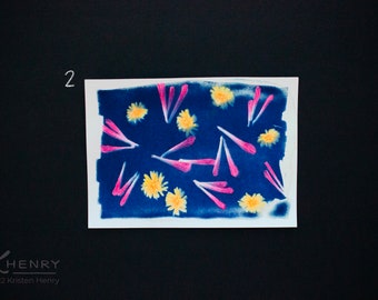 Cyanotype Photograph - 5x7 inch  Floral Hand-Painted Print - Botanical Fine Art Alternative Photography