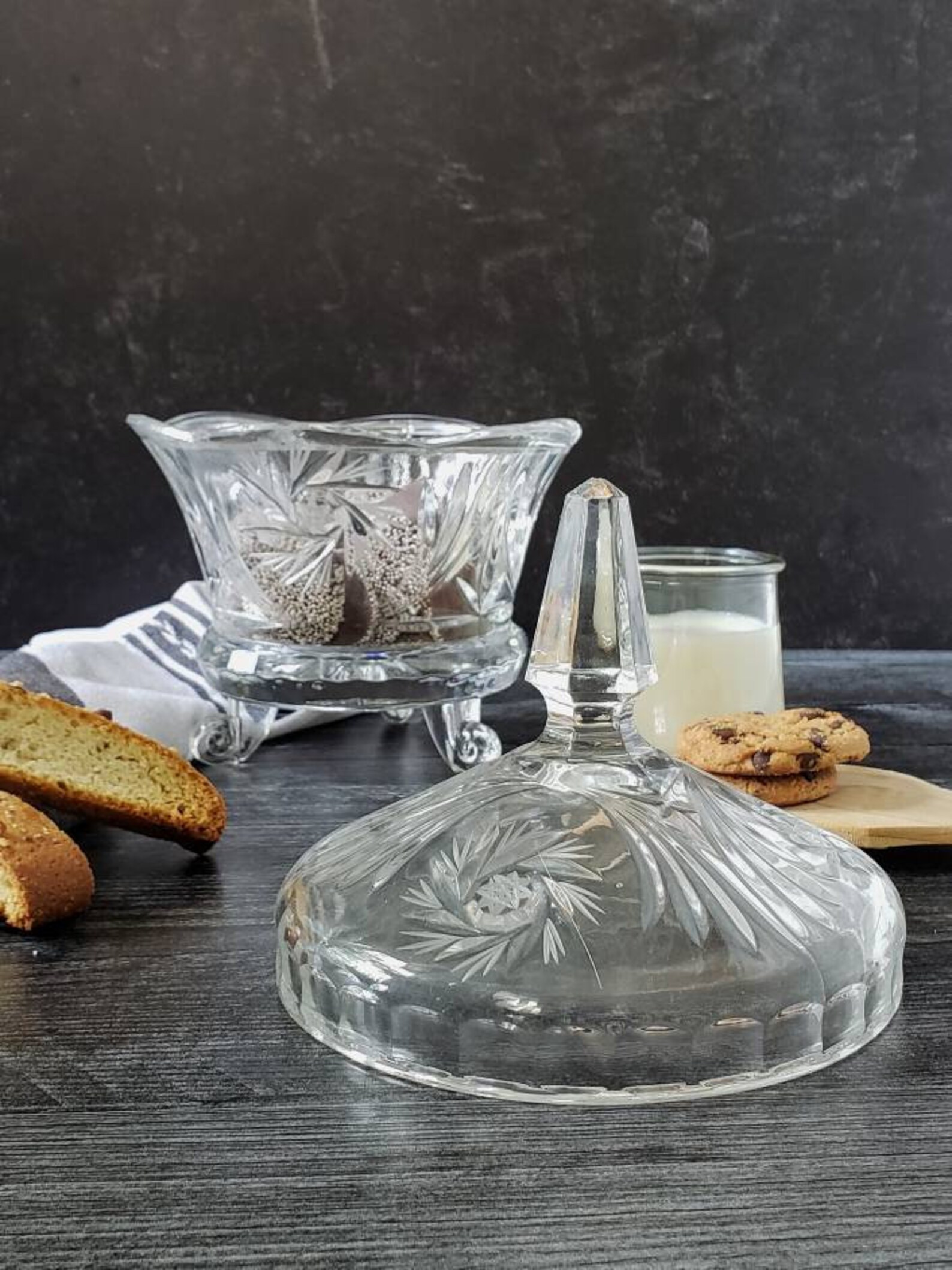 Vintage Crystal Biscuit Jar. Lead Crystal Cookie Jar. American