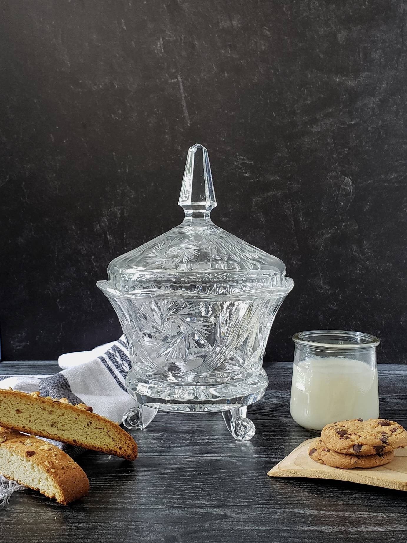 Vintage Crystal Biscuit Jar. Lead Crystal Cookie Jar. American