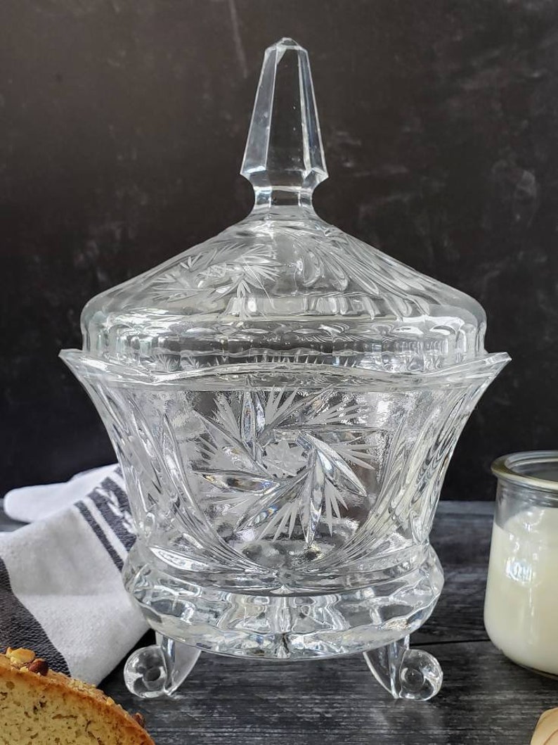 Vintage Crystal Biscuit Jar. Lead Crystal Cookie Jar. American