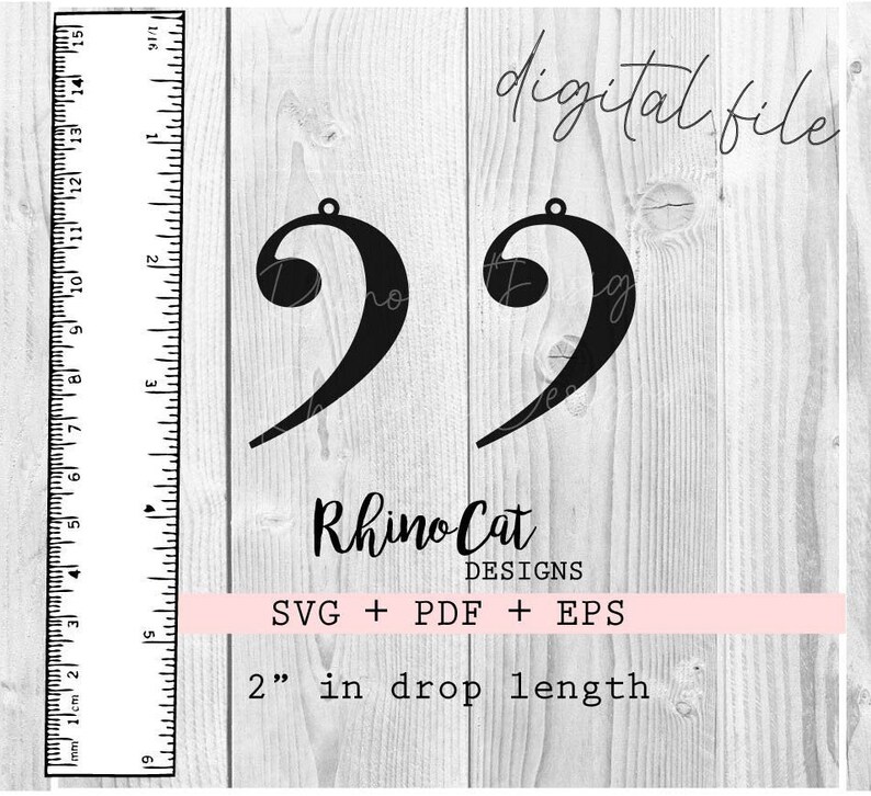 Digital File Wood Earring Laser Cut SVG PDF File Music Symbol Earrings Bass Clef Earrings