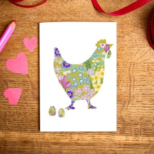 Carte de Pâques / Carte florale / Carte de fleurs de printemps / Poulet de Pâques / Carte d'art