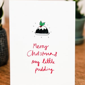 Grappige kerstkaart / Merry Christmas, my little Pudding / plasticvrije kaart