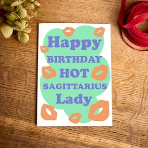 Cartão de aniversário engraçado/cartão de feliz aniversário quente senhora de sagitário/cartão de aniversário de signo de sagitário/cartões de horóscopo/para ela