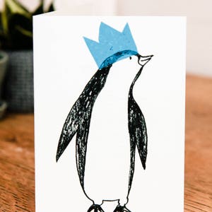 Grappige kerstkaart / Koningspinguïn kerstkaart / kunstkaart / plasticvrije kaart