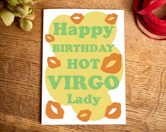 Funny Birthday card / Happy Birthday Hot Virgo Lady Card / Virgo star sign Birthday card / Horoscope cards /  for her