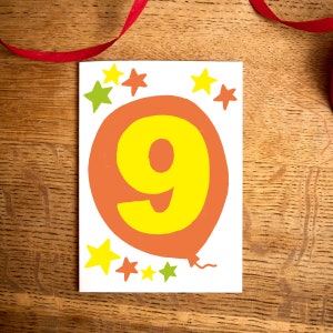 Carte d'anniversaire amusante / Carte de joyeux anniversaire pour 9 ans / Célébration / Carte d'art / Carte d'anniversaire pour un enfant de 9 ans