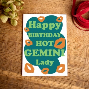 Cartão de aniversário engraçado/cartão de feliz aniversário quente senhora de gêmeos/cartão de aniversário de signo de gêmeos/cartões de horóscopo/para ela