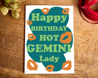 Tarjeta de cumpleaños divertida para Géminis: Horóscopo de una mujer atractiva