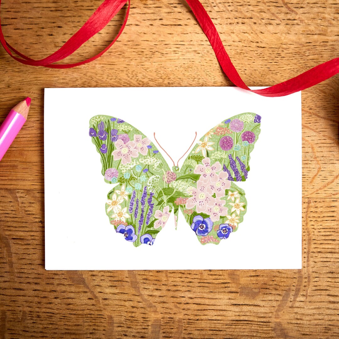 Butterfly Card | Floral Design, All Occasions, Plastic-free - Etsy