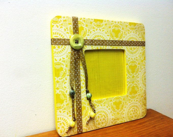 Picture Frame Yellow Photo Frame Embellished With Ribbon and Etsy