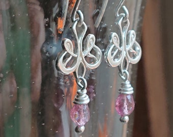 Pink tourmaline earrings in Art Nouveau style