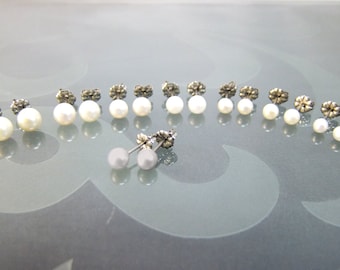 Titanium pearl earrings white, 1 pair , round SWZ pearl