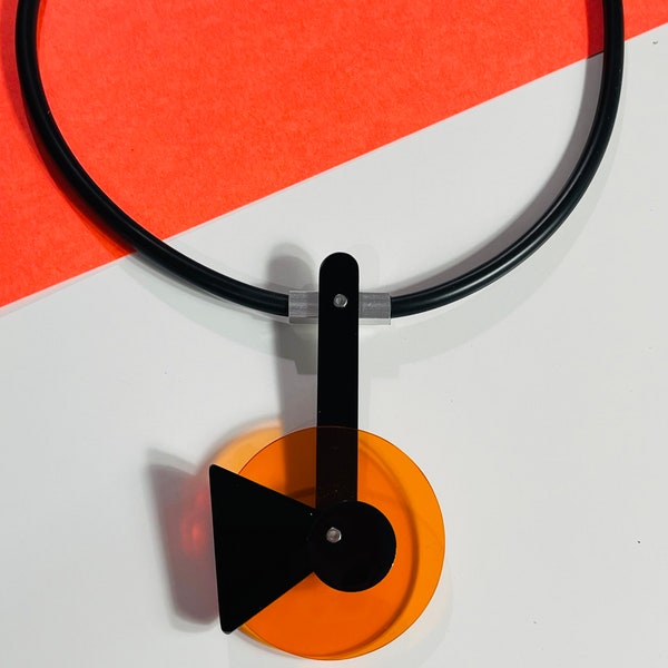 Black Orange Plexiglass Statement Necklace