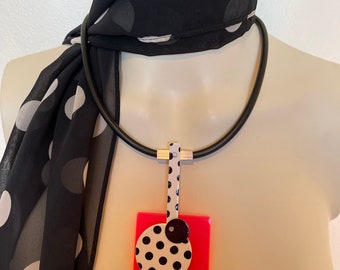 Neon Hot Pink Polka Dot Plastic Statement Necklace