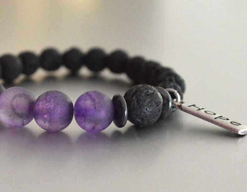 HOPE Lava Beaded Bracelet Black w Purple Accent Beads stretchy handmade beads bracelets image 1