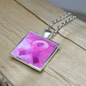 Pink Ribbon Pendant Breast Cancer Awareness Inspirational Jewelry Breast Cancer Gifts Resin Necklace Resin Jewelry Breast Cancer Jewelry