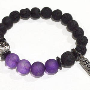 HOPE Lava Beaded Bracelet Black w Purple Accent Beads stretchy handmade beads bracelets image 3