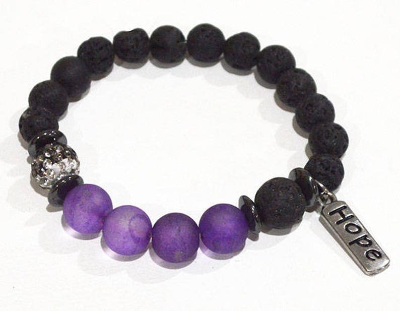 HOPE Lava Beaded Bracelet Black w Purple Accent Beads stretchy handmade beads bracelets image 3