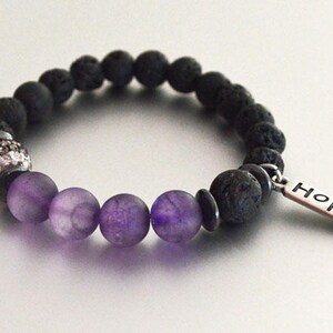 HOPE Lava Beaded Bracelet Black w Purple Accent Beads stretchy handmade beads bracelets image 2