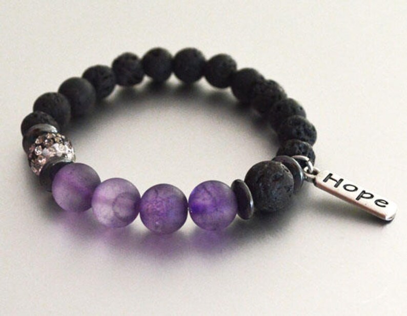 HOPE Lava Beaded Bracelet Black w Purple Accent Beads stretchy handmade beads bracelets image 2