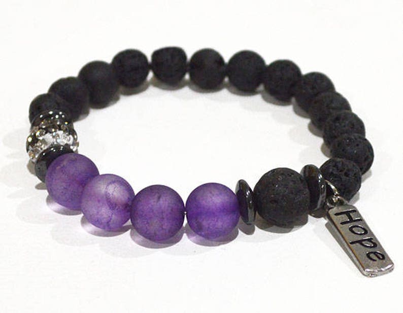 HOPE Lava Beaded Bracelet Black w Purple Accent Beads stretchy handmade beads bracelets image 4