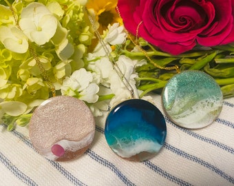Necklaces w/ resin pendants! Ocean, Custom, or Gemstones too! Can add 14k Yellow Gold Filled or 14k White Gold Filled! Great Gifts!!!