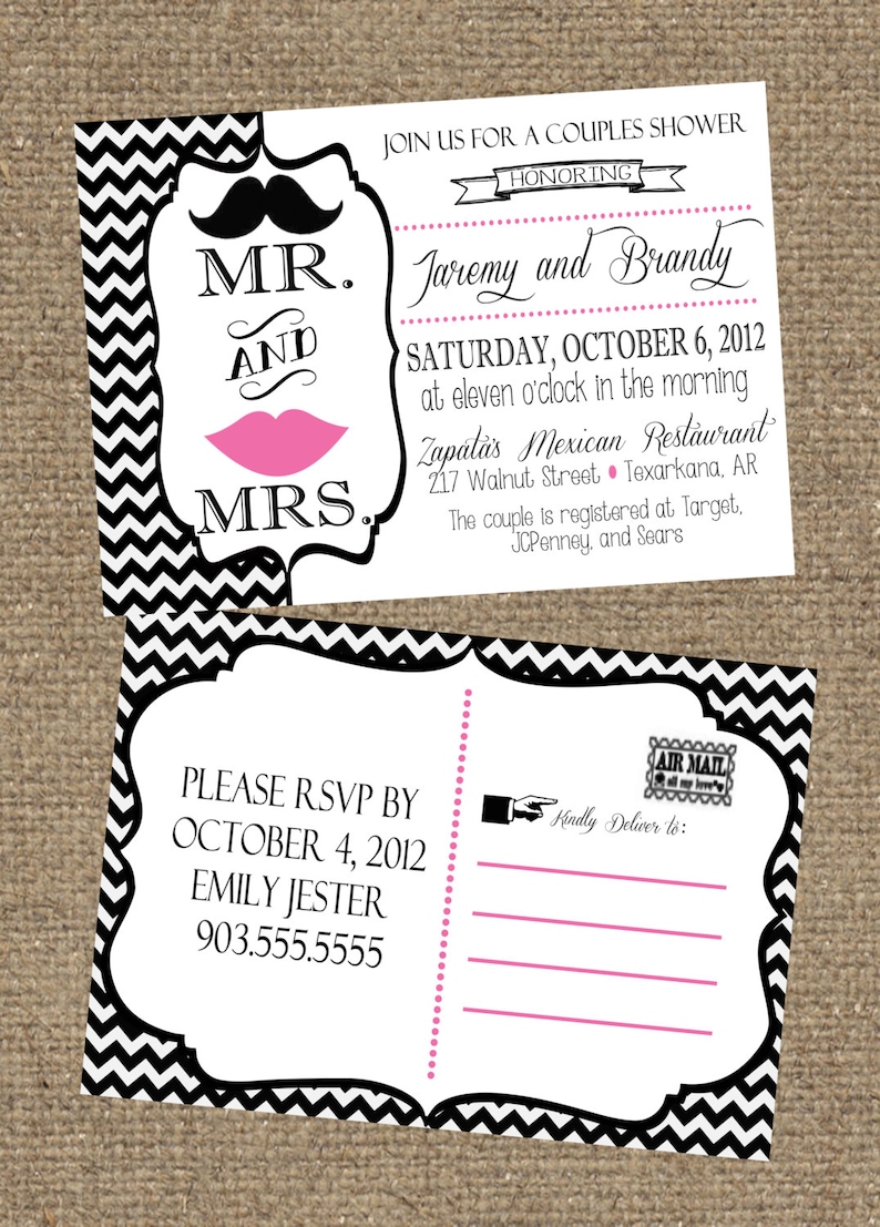 5x7 Couples Wedding Shower Invitation Postcard front and Etsy