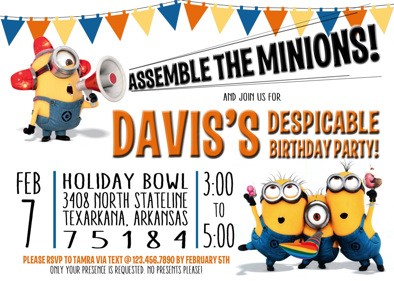 Despicable Me Minion Birthday Invitation Front ONLY Etsy