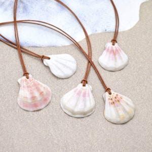 Sea Shell Necklace - 18 inch Leather Cord with Natural Shell Pendant - Choose Your Shell Beach Necklace - Leather Shell Layering Necklace