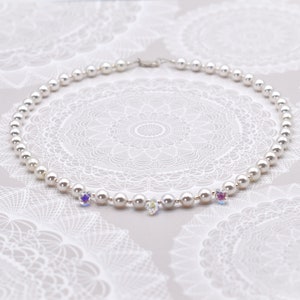 Pearl and Crystal Necklace - White Swarovski Pearls, Teardrop Crystals, Sterling Silver - Bridal Necklace - Gift for Girlfriend, Mom, Friend