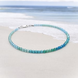 Anklet - Caribbean Blues Crystals - Surfer Beach Anklet Bracelet - Gift for Mom - Girlfriend - Hostess - Daughter - Sizes 9 and 10 inches