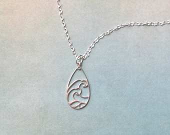 Sterling Silver Teardrop Wave Necklace: Beach Jewelry Gift