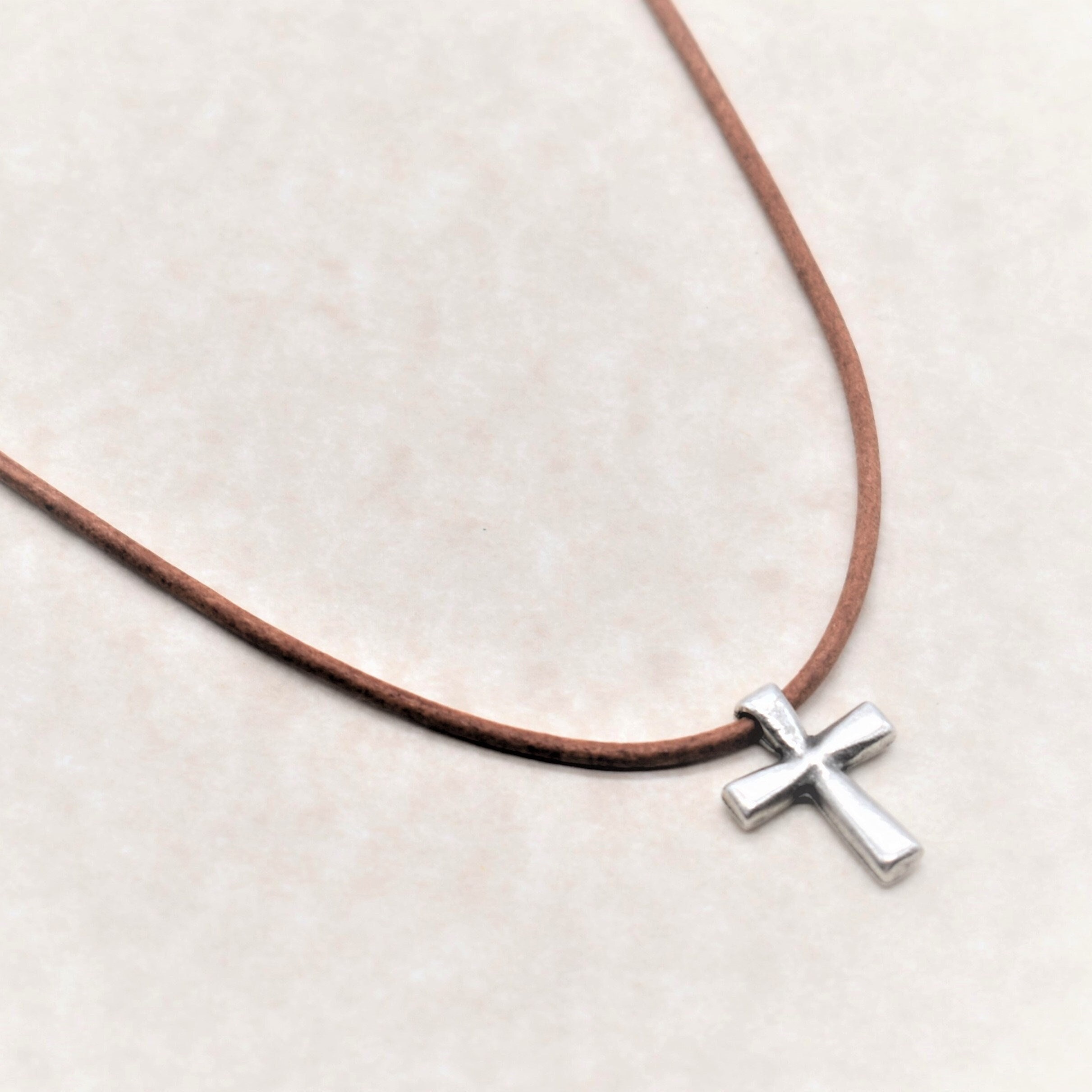 Mens Pewter Nail Cross Leather Cord Necklace – Sol Creations