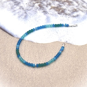 Sea Glass Anklet: Sterling Silver, Deep Blue Beach Jewelry