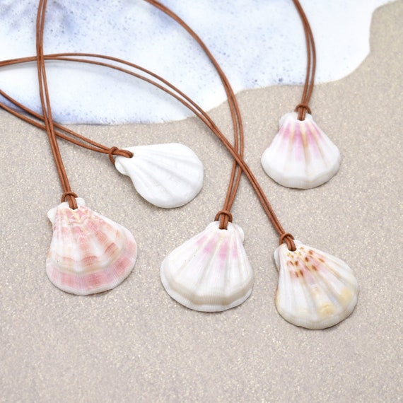 natural sea shell and leather cord necklace