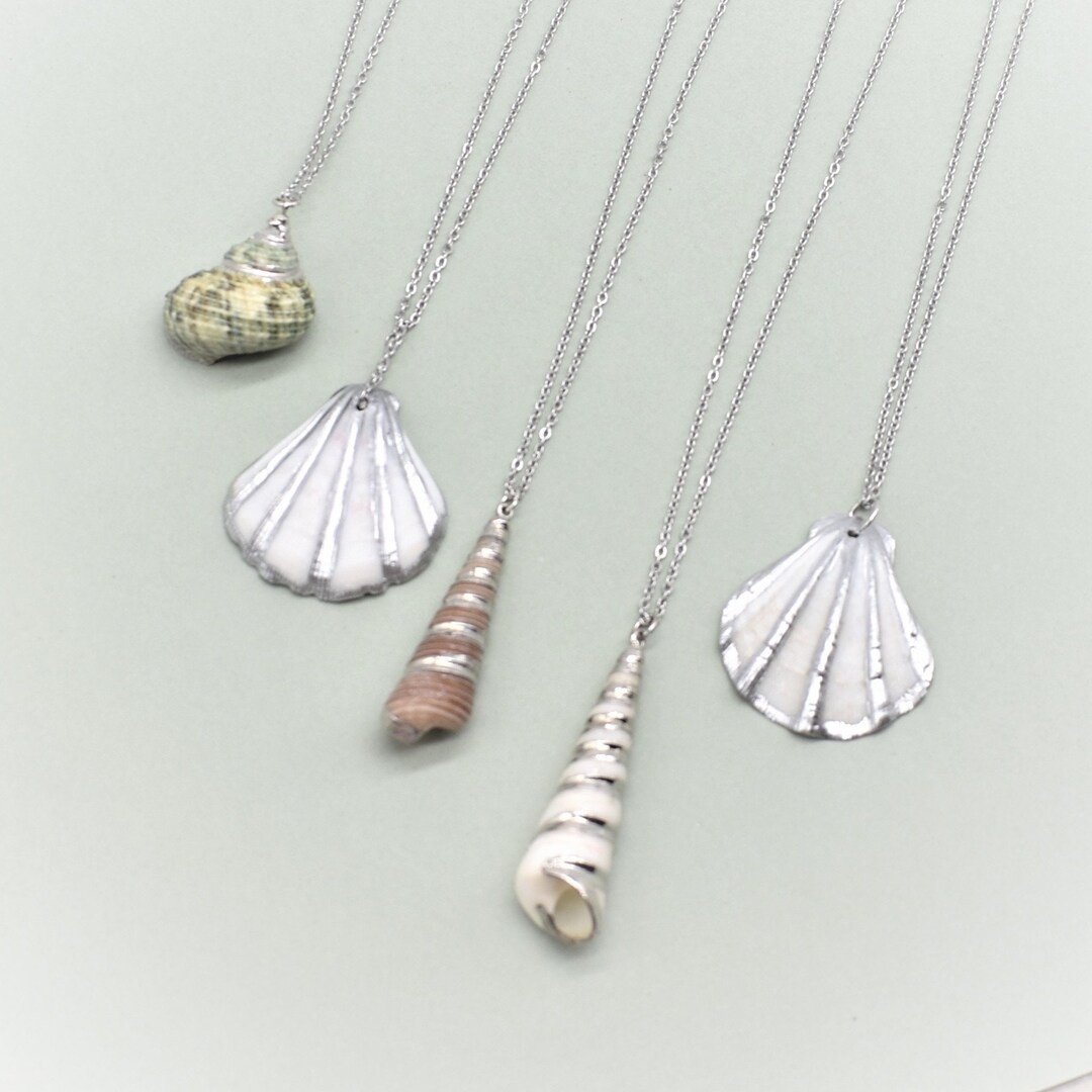 Sea Shell Necklaces Natural Shells With Silver Highlights on an 18 Inch