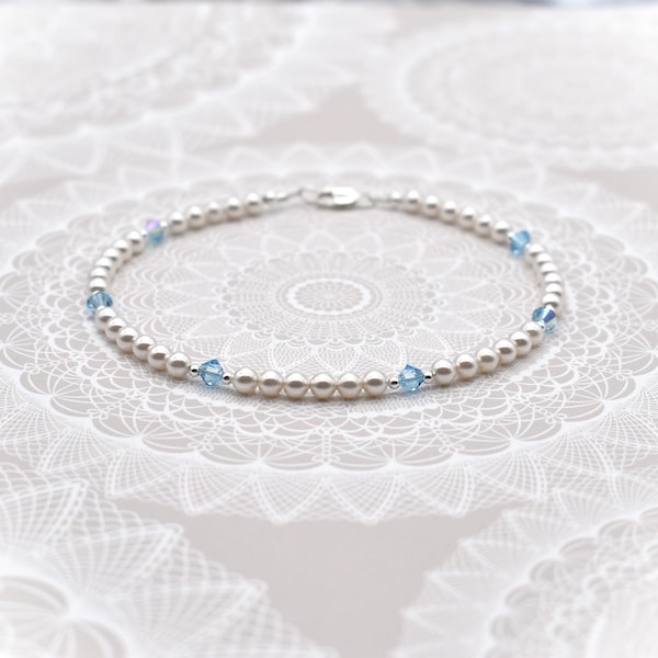 Bridal Anklet - Something Blue Bridal Anklet - Pearl and Blue Swarovski Crystals - Beach Anklet