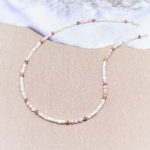 Necklace - Mother of Pearl - White and Pink with Sterling Silver - Beach Surfer Necklace - Gift for Girl Friend, Daughter, Birthday Gift