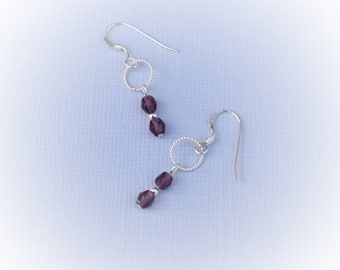 Earrings Amethyst and Sterling Silver French Hook Earrings February Birthstone Purple Amethyst Gemstone Sterling Silver Dangle Earrings