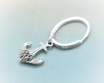 Anchor Key Chain.  Antique Silver Filigree Anchor is attached to an oval key ring.  The Anchor is a symbol of Hope.