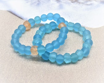 Aqua Sea Glass Bracelet: Recycled African Fair Trade Beads