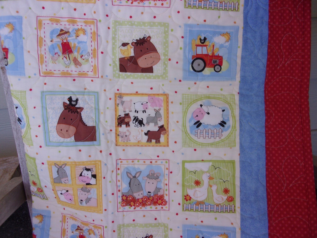 Farm Animal Baby Quilt, Toddler Quilt, Farm Animal Print, New Baby