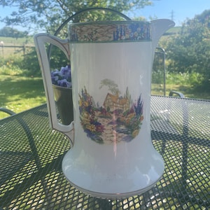 Vintage Falcon Ware Cottage Garden Jug – Made in England – 1930s–50s Floral Ceramic Pitcher – English Country Cottagecore Decor