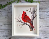 Framed Christmas Cardinal Painting