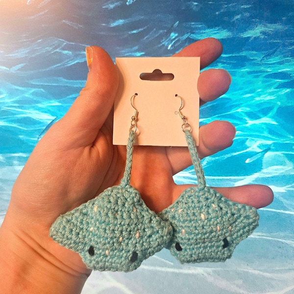 Manta Ray Crochet Hanging Earrings Ocean Animal Stuffed Plush