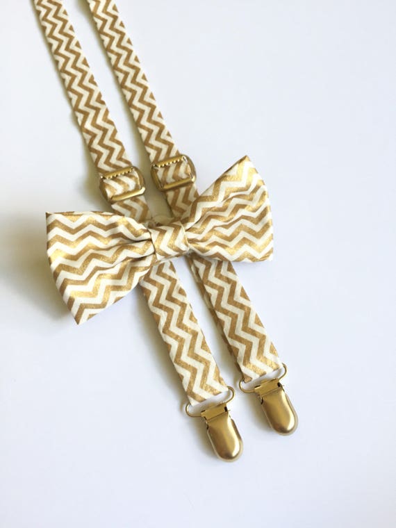 Gold Suspenders and Bow Tie Bow Tie and suspenders Set Etsy