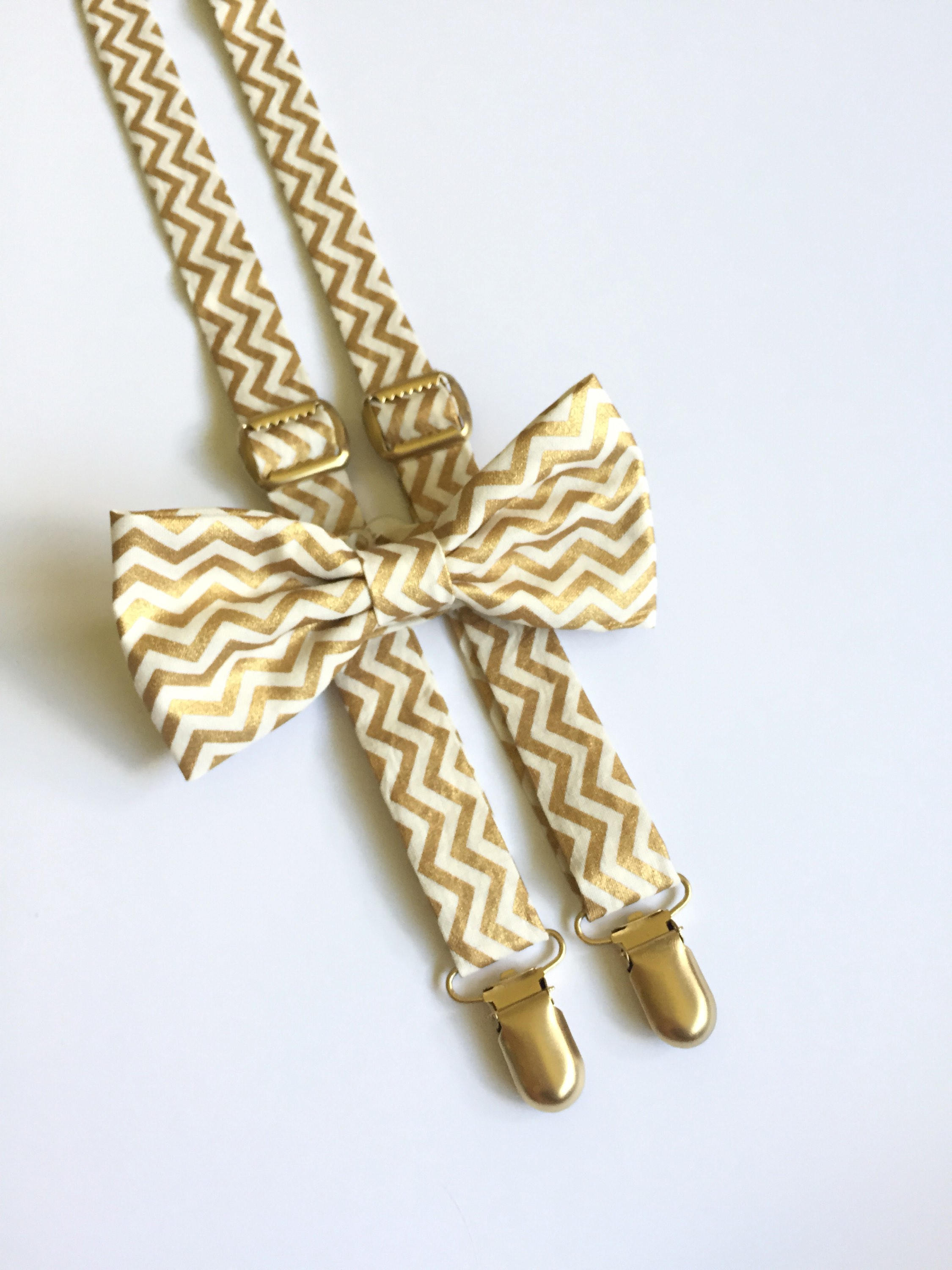 champagne gold bow tie and suspenders